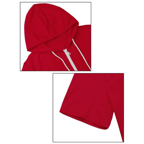 Men's Hoodies Solid Color Zip Up Short Sleeve Jackets with Hood Red - Picture 5 of 6